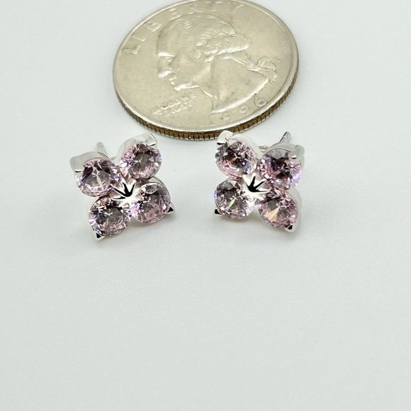 Elegant Pink Crystal Flower Stud Stirling Silver Earrings-New! - Picture 4 of 4
